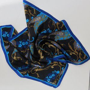 Ellen Tracy Square Silk Scarf Black Floral Blue